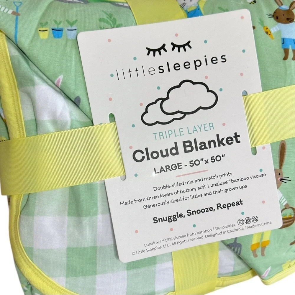 New Little Sleepies Easter Cloud Blanket RARE Bunny Carrot Garden Lg Reversible